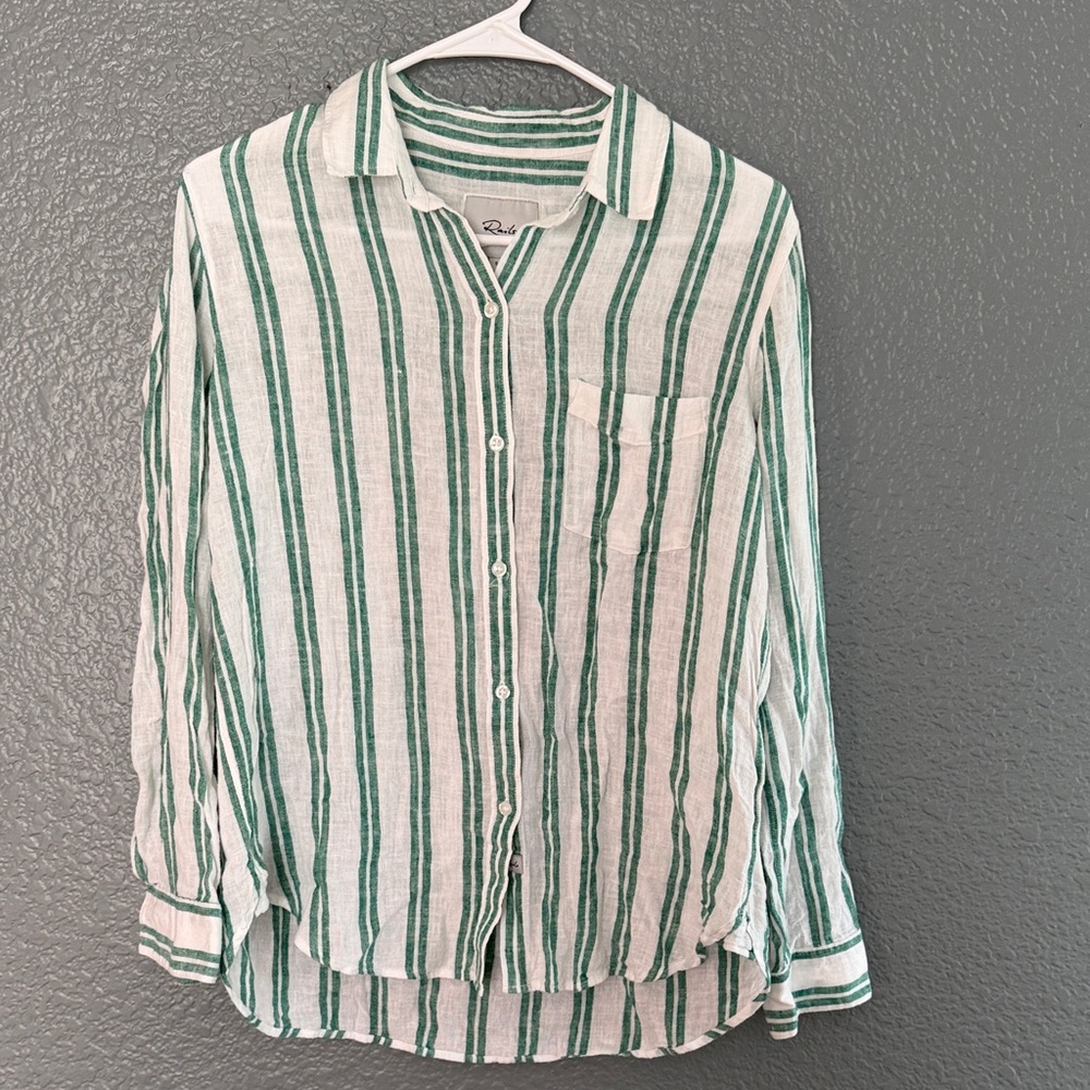 Rails Green and White Striped Button Down Shirt Size small